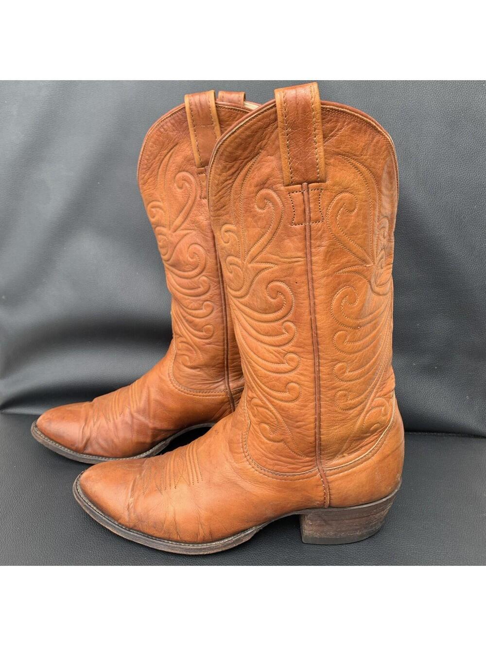 Larry Mahan 7088 Cowboy Boots Brown Size 9.5 Western Dance Genuine Leather